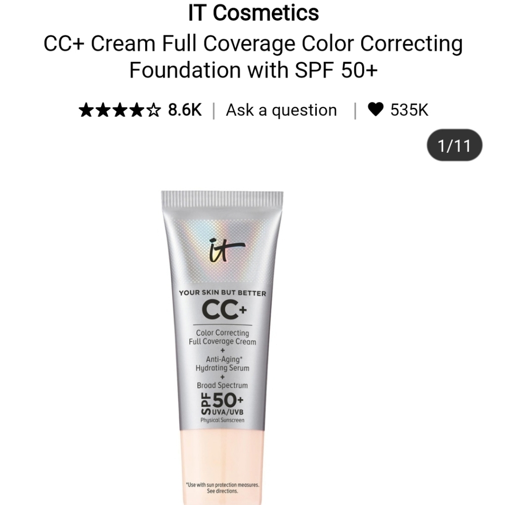NIB IT COSMETICS CC CREAM TINT FOUNDATION IN FAIR BEIGE